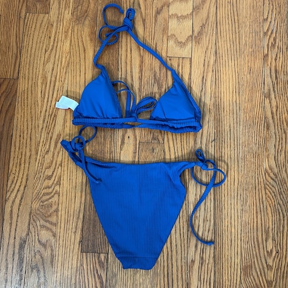 Andie String Bikini Set Ribbed Mazarine Blue size S NWOT - Picture 3 of 8